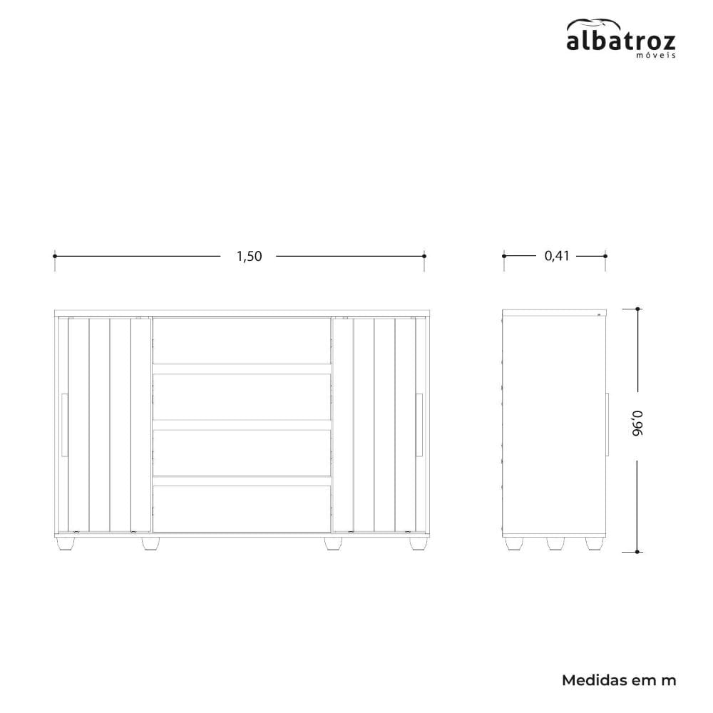 Miniatura Cômoda 2 Portas Correr 4 Gavetas Evidenza Albatroz Móveis Carvalho Grife/Off White