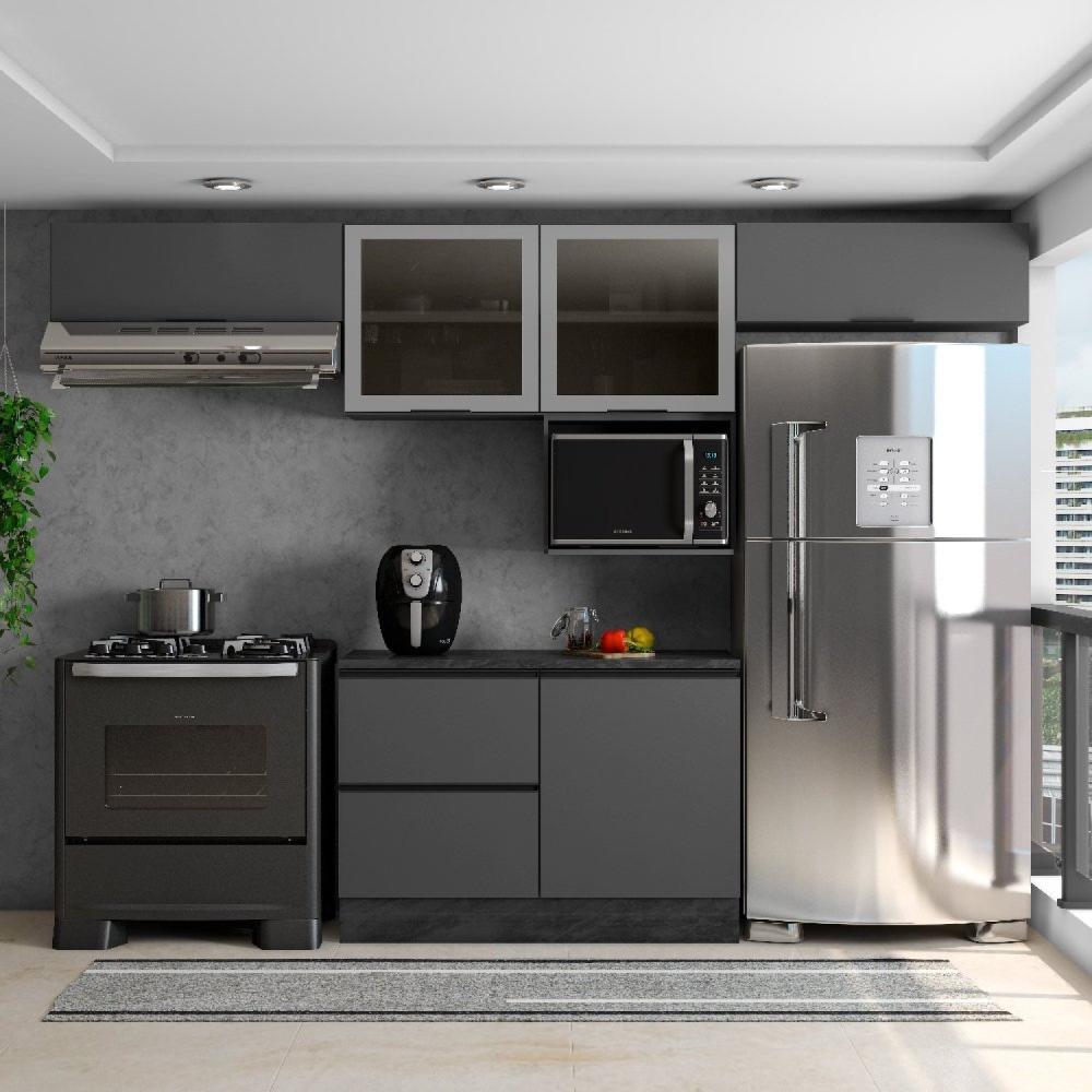 Miniatura Cozinha Modulada 5 Peças 5 Portas 3 Gavetas Balcão com Tampo Etna Grafite