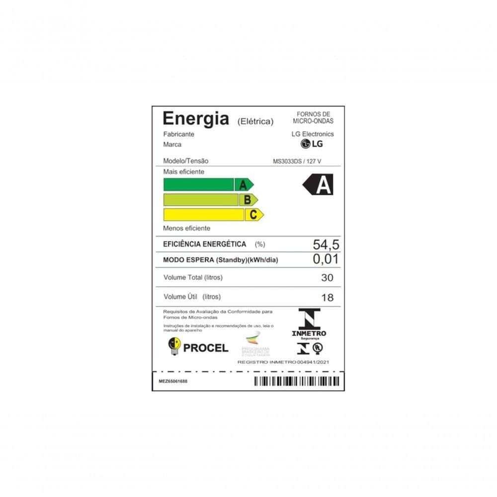 Micro-ondas NeoChef LG 30L Preto Limpa Fácil MS3033DS 110V