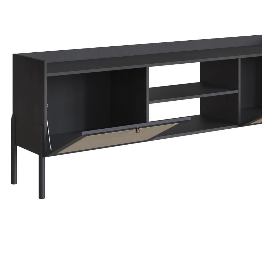 Rack para TV até 65 Polegadas 2 Portas 183cm Palhinha Pé Madeira Oslo Nero/Preto