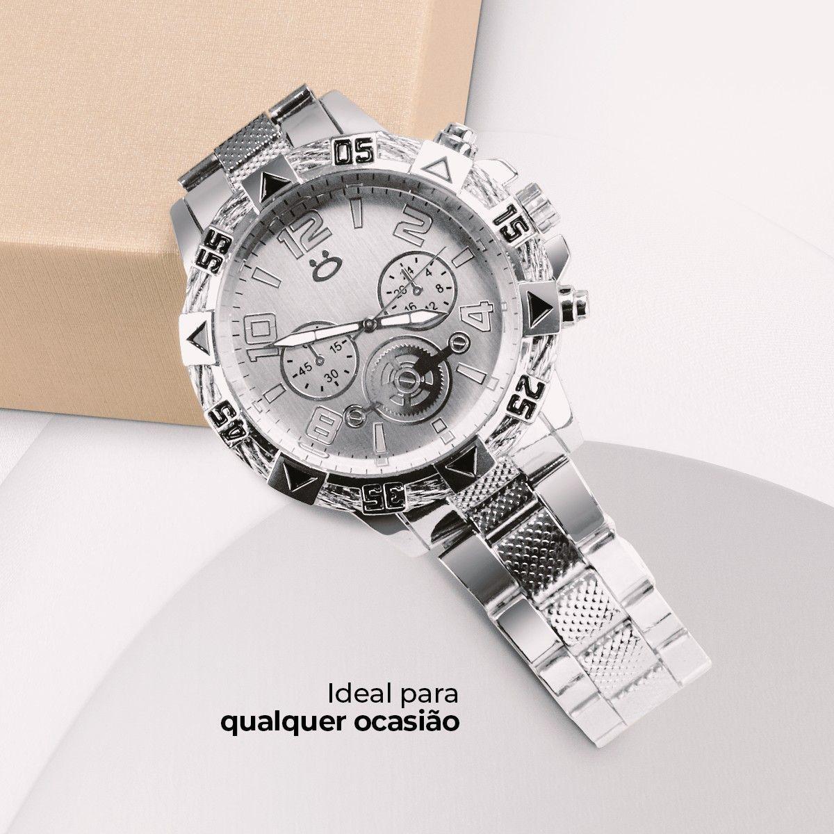 Relogio Prata Caixa Masculino Aço Inox Personalizado