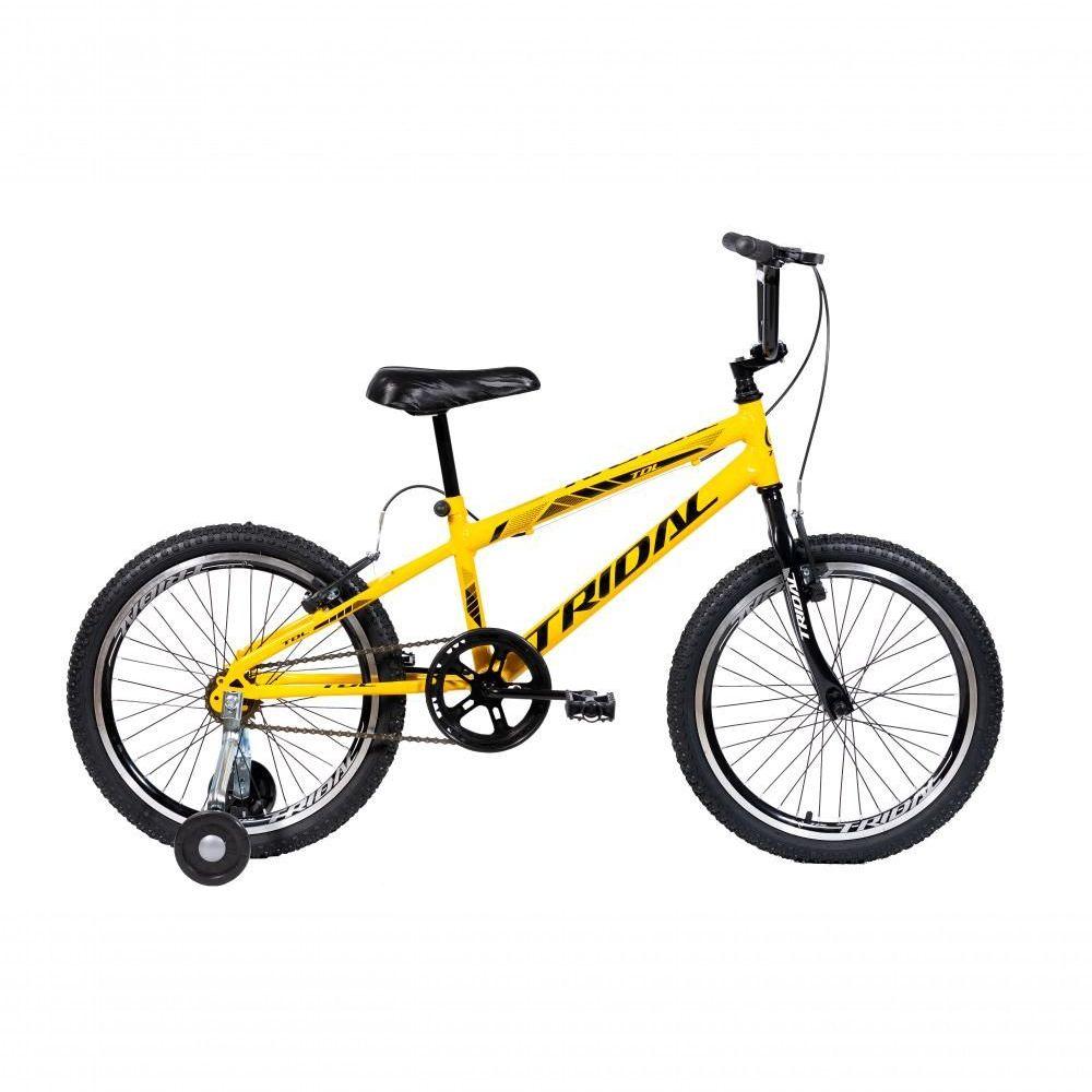 Miniatura Bicicleta Aro 20 Infantil Bmx Cross Roda Lateral Tridal - Amarelo - 14