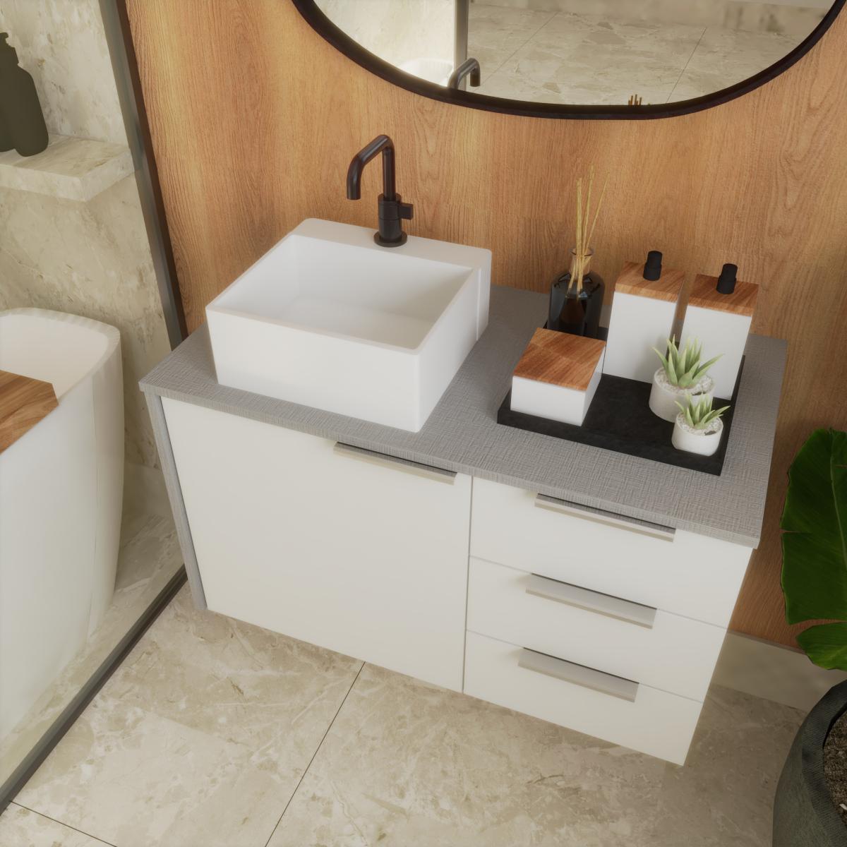 Miniatura Gabinete Banheiro Em Mdf E Cuba - Firenze Branco 80Cm