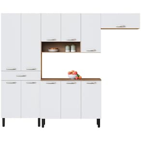 Miniatura Cozinha Completa Itatiaia Jasmim com 11 Portas, 1 Gaveta, 11 Prateleiras e Nicho - 245cm de largura Branco/Cetim