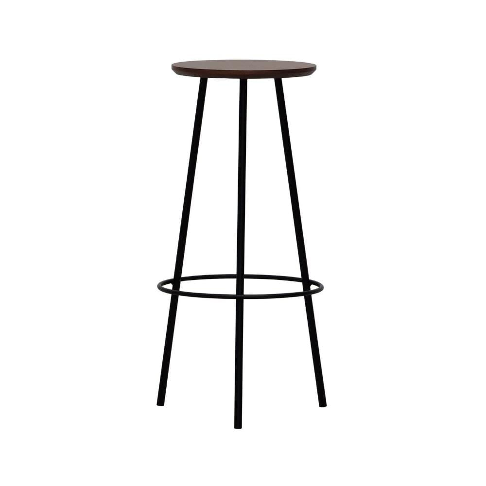 Miniatura Banqueta Alta Bistrô Tripé Metal Assento Madeira Preto/Amêndoa