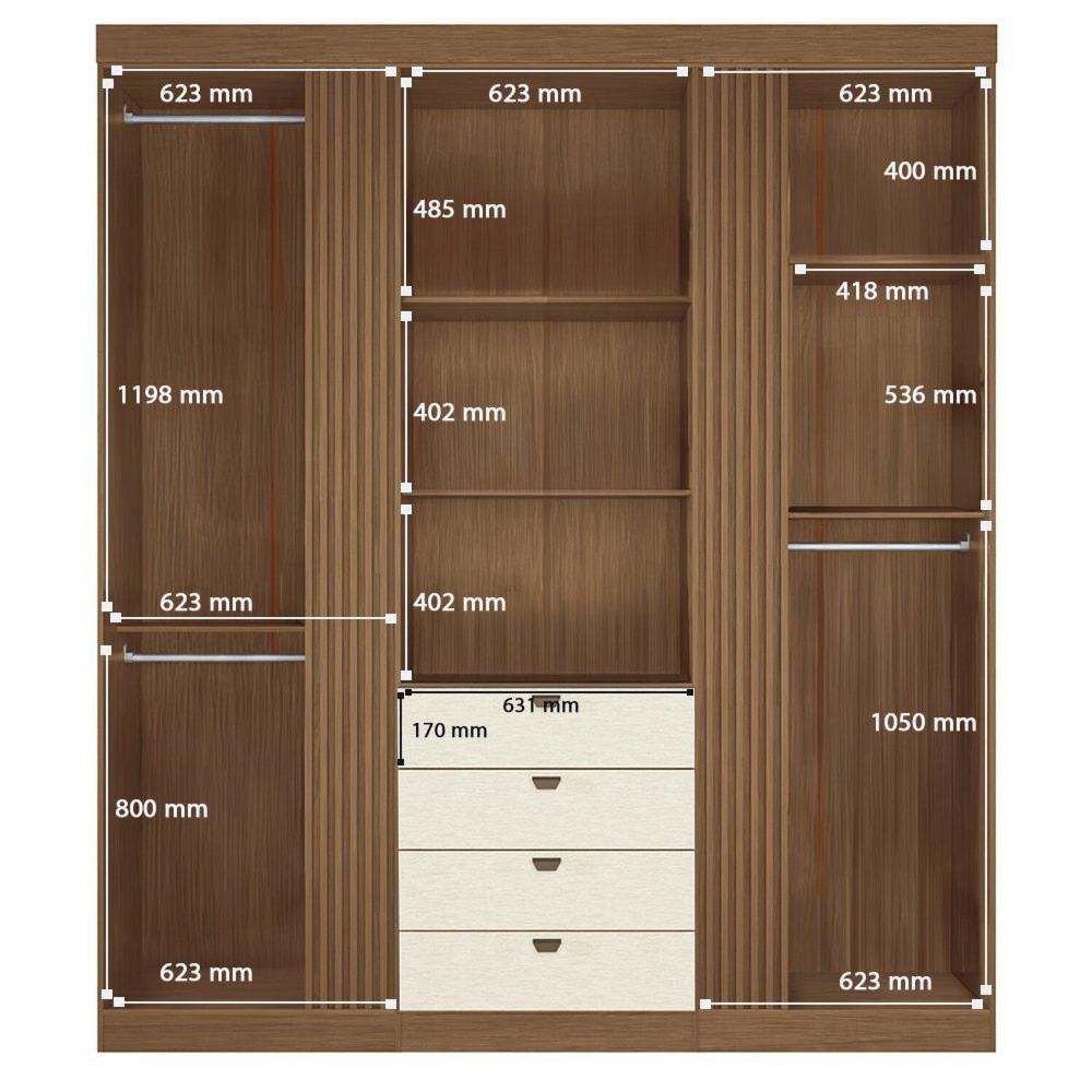 Miniatura Guarda-roupa 4 Portas 4 Gavetas com Espelho Mdp Aurora Jatobá/ Areia