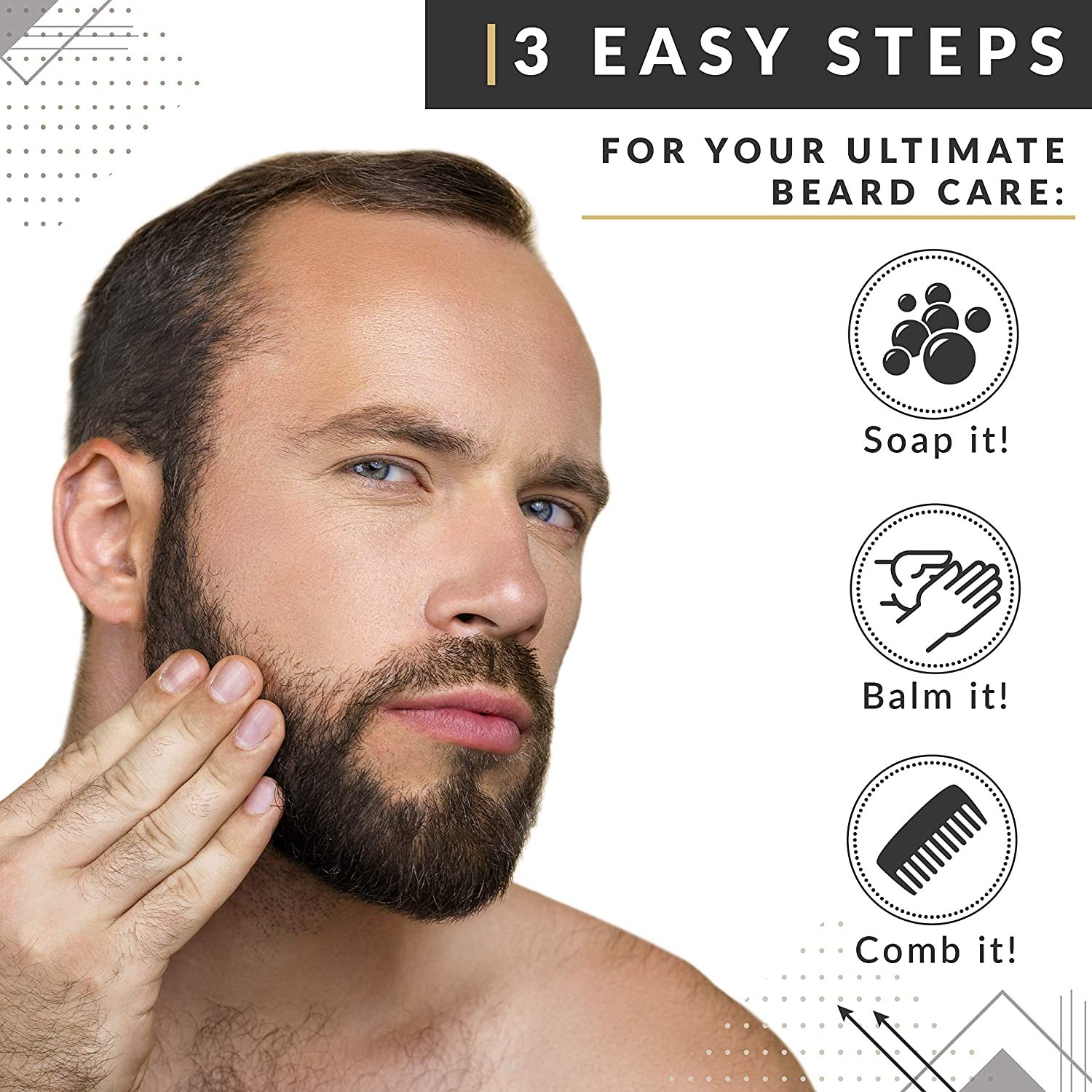 HJ Kit para Barba Profissional Portátil com Cera e Pente 3 Itens