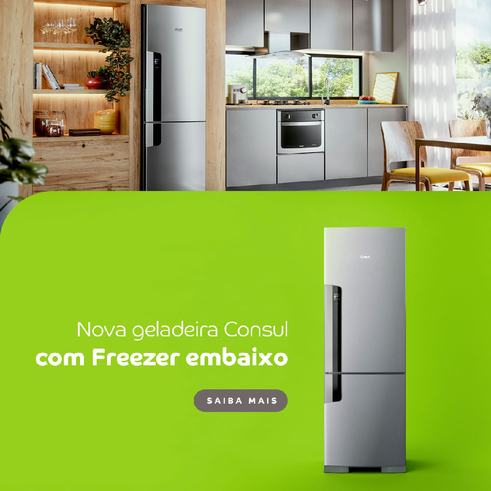Geladeira Consul Frost Free Duplex 397 litros Evox com freezer embaixo - CRE44BK 110V