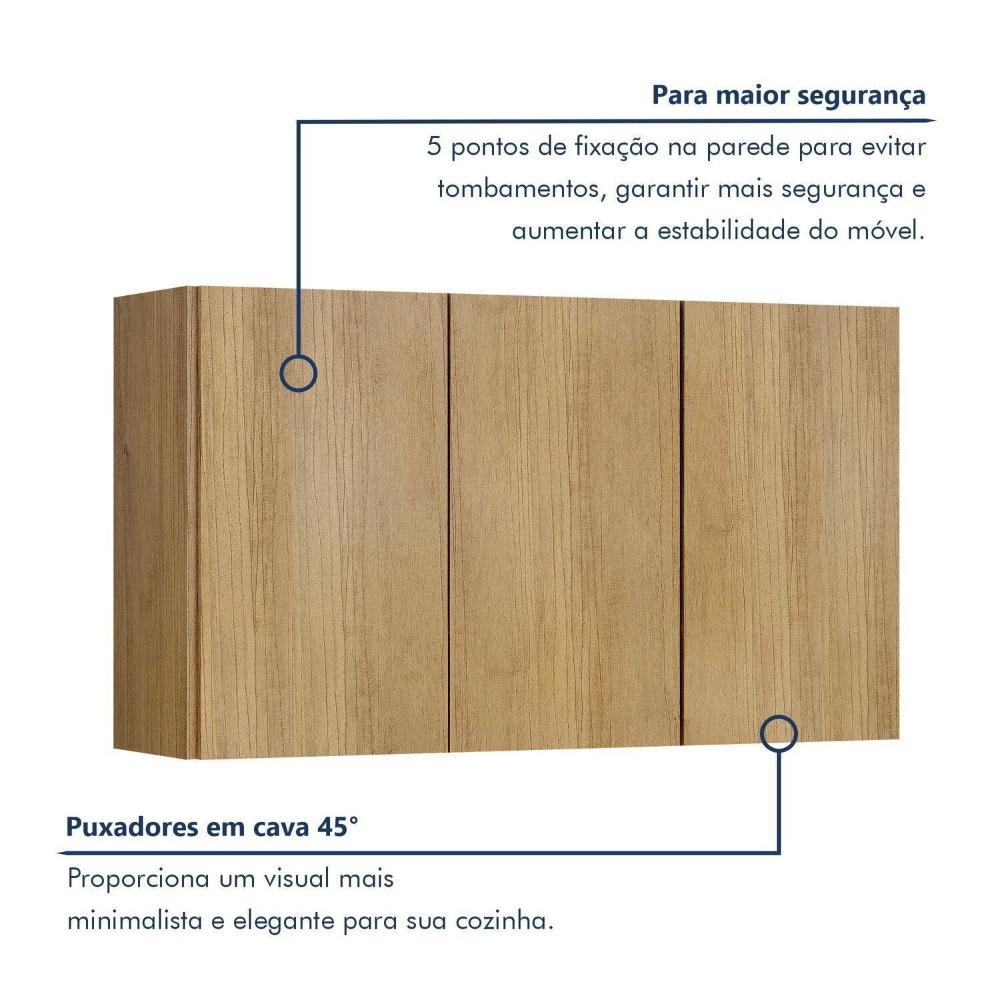 Armário Aéreo para Cozinha 3 Portas 120cm Dakota Cinamomo