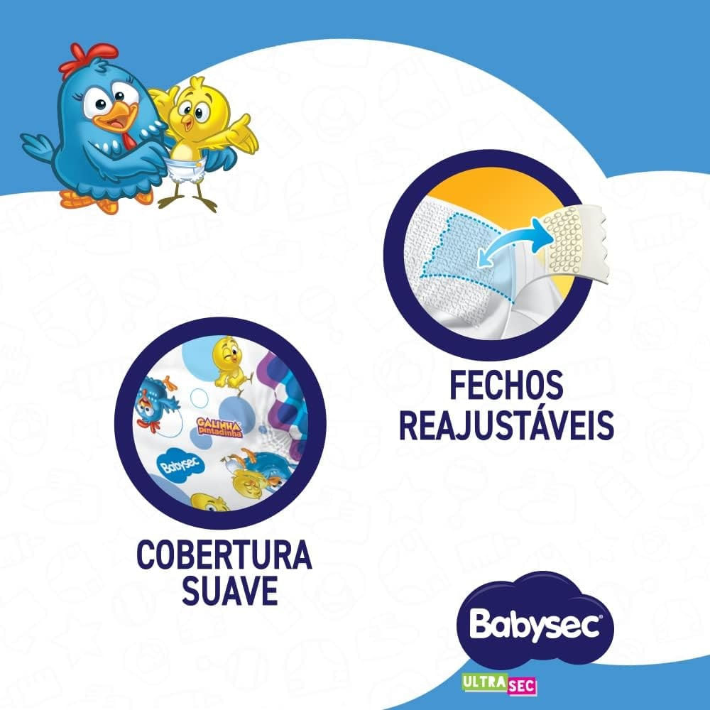 Miniatura Fralda Descartável Babysec Ultrasec Hiper Galinha Pintadinha P 72 Unidades