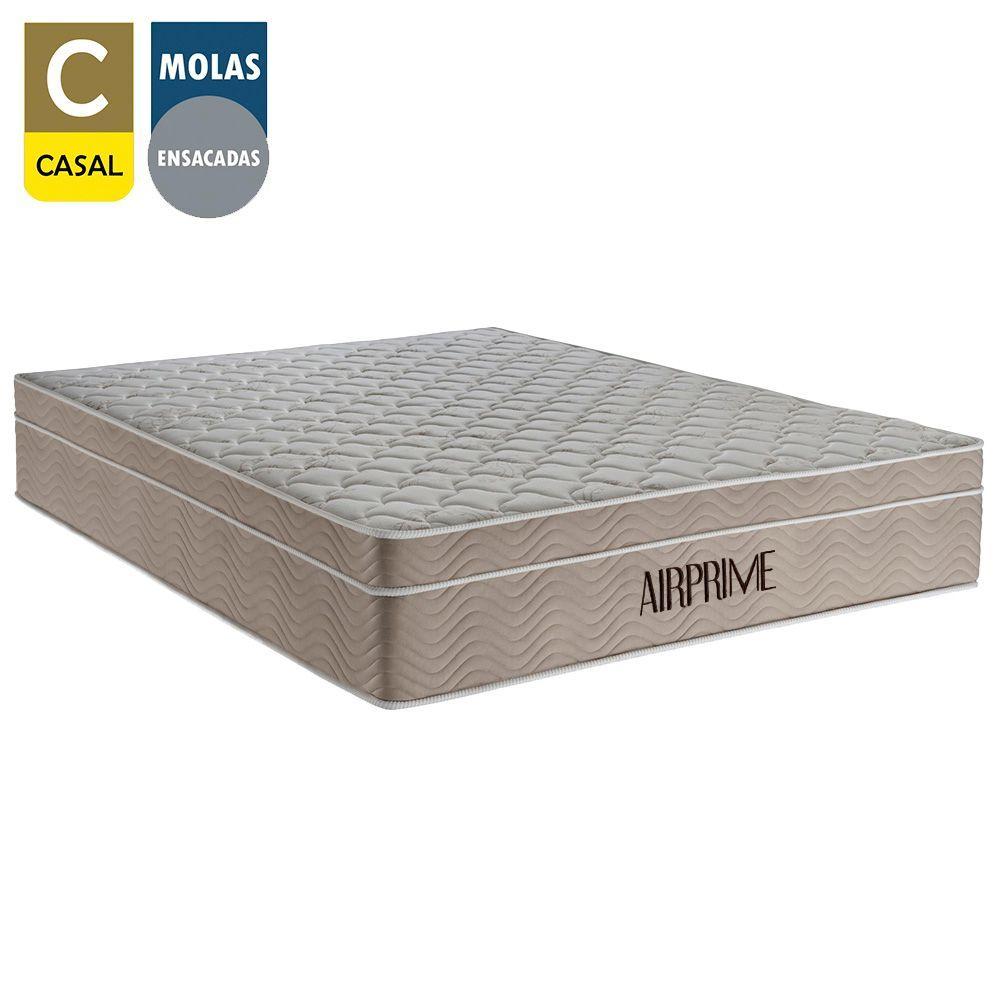 Miniatura Cama Box Baú Casal Sintético Cremil + Colchão Molas Ensacadas Airprime 138cm Preto - Suporta Até 120kg Por Pessoa