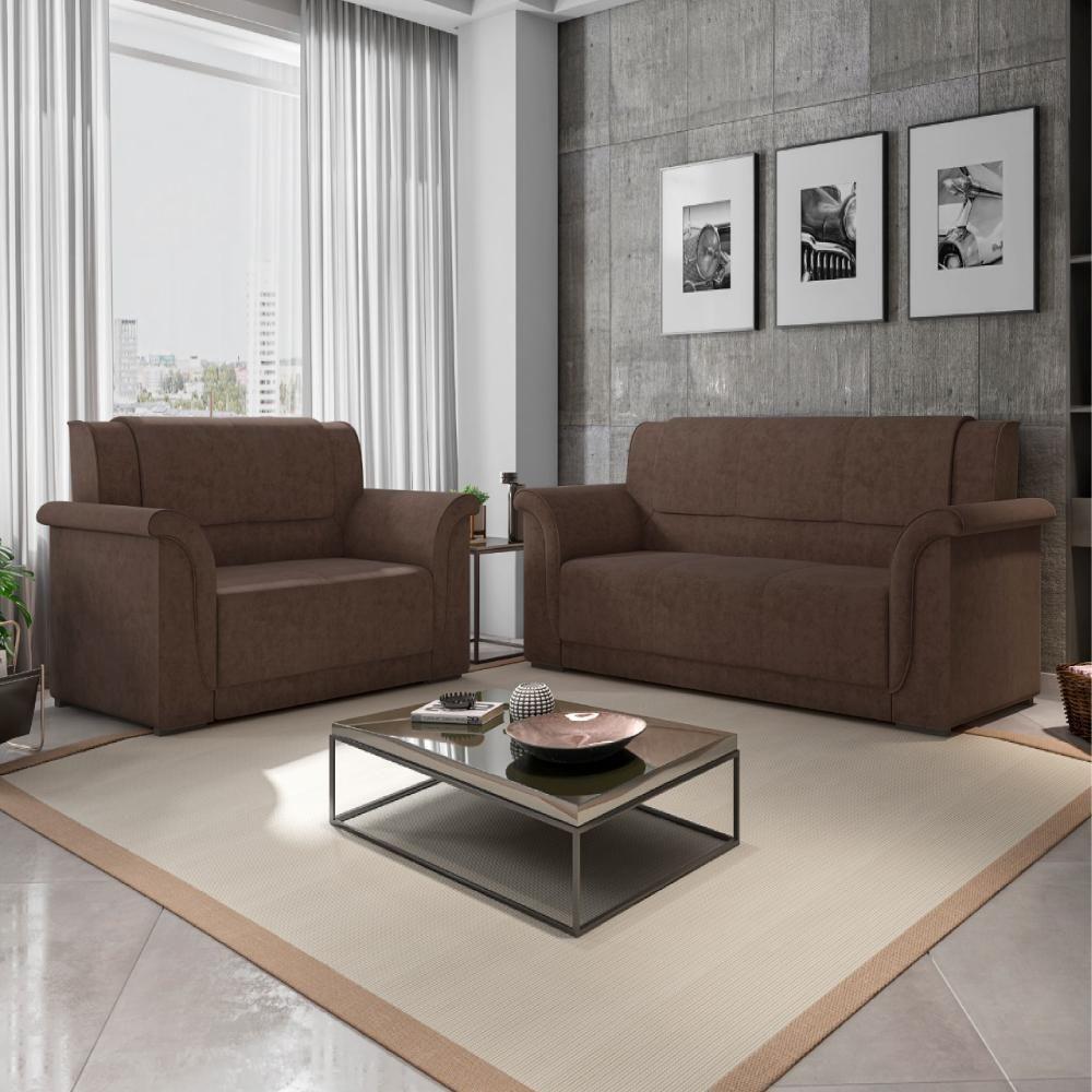 Miniatura Sofá 2 E 3 Lugares Itália Marrom Suede Marrom
