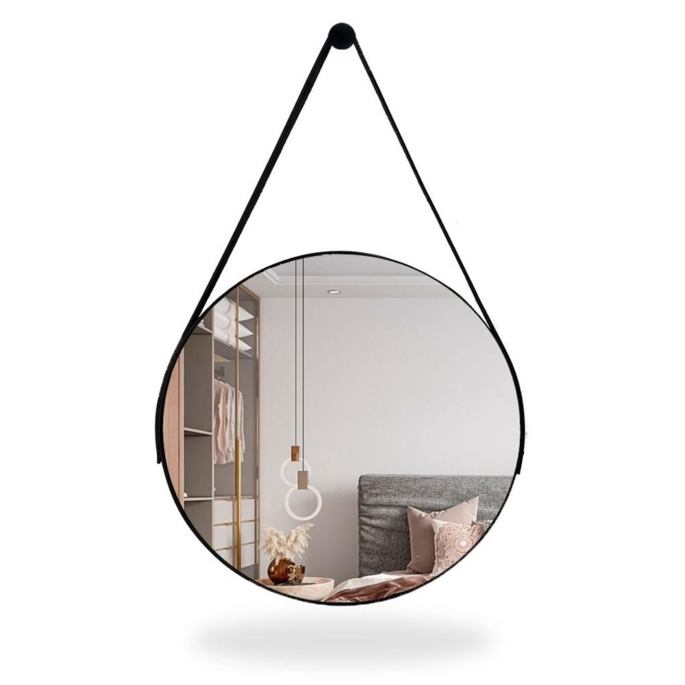 Miniatura Espelho Adnet Redondo 30cm com Alça e Suporte para Sala Quarto Banheiro Hall Preto