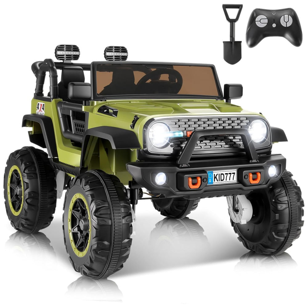 Miniatura Carro Elétrico Infantil, Jeep 4x4 com Controle Remoto, 2 Lugares, Música via Bluetooth e Luzes LED, 24V, Hikole, Verde 110v
