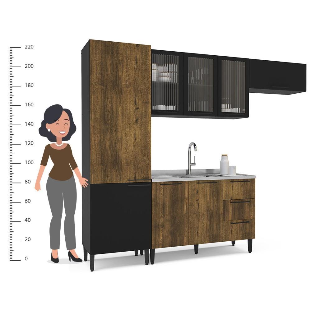 Miniatura Armário Aéreo de Cozinha 2 Portas de Vidro Menu Kitchen Canelone Politorno Preto