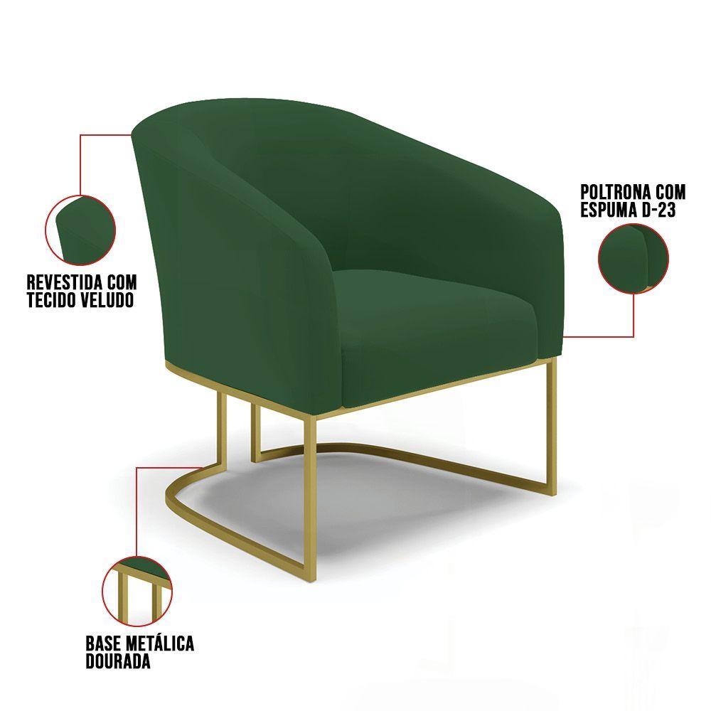 Miniatura Poltrona Veludo Verde Base Industrial Dourada
