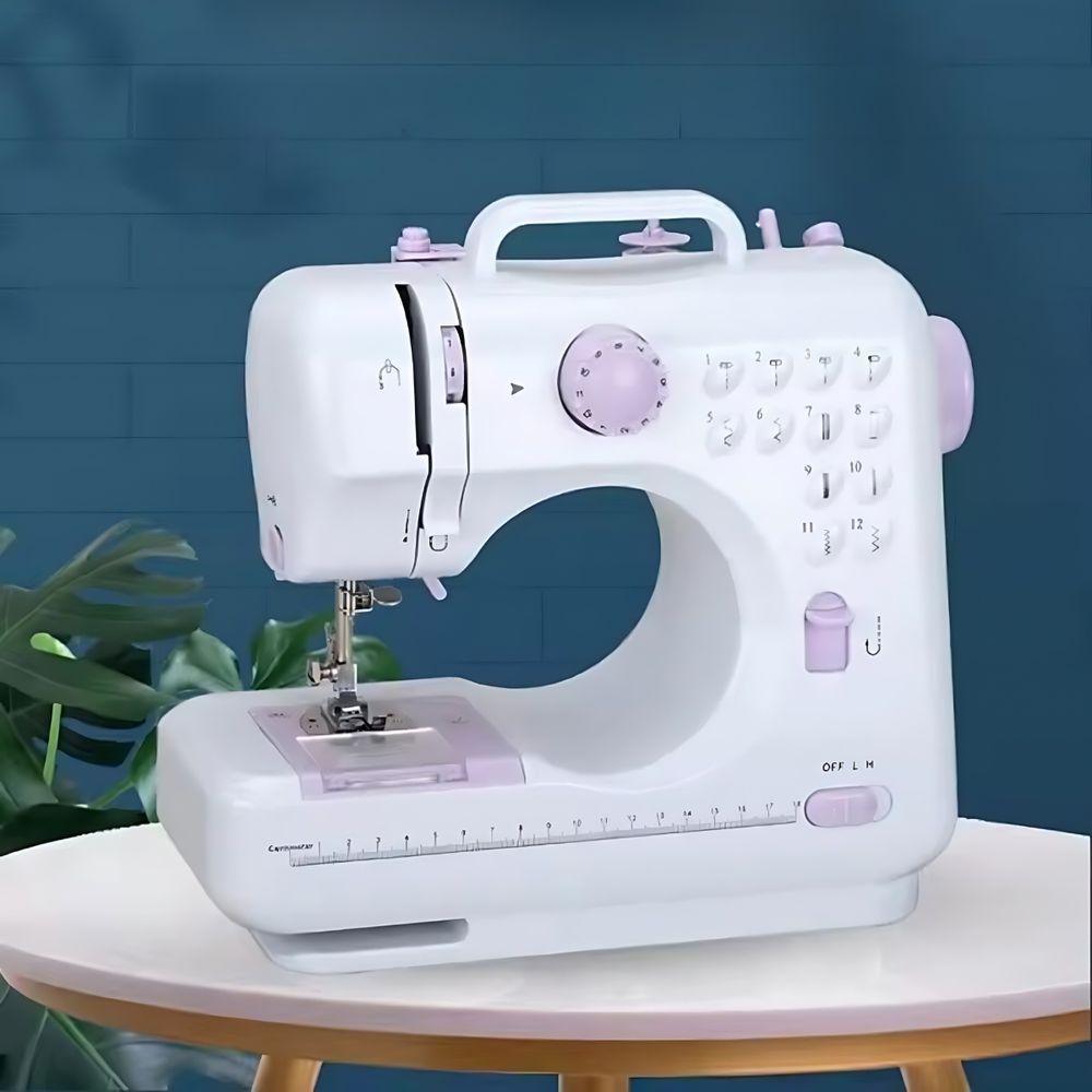 Miniatura Mini Máquina De Costura 12 Pontos Bivolt Portátil Tomada Pilha Branco
