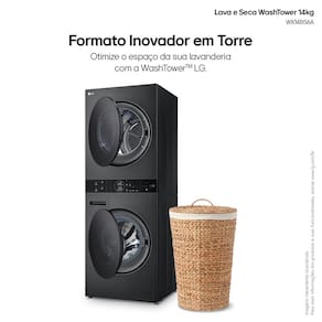 Lavadora e Secadora LG WK14BS6 WashTower 14kg TurboWash 360° AI ThinQ Black Inox