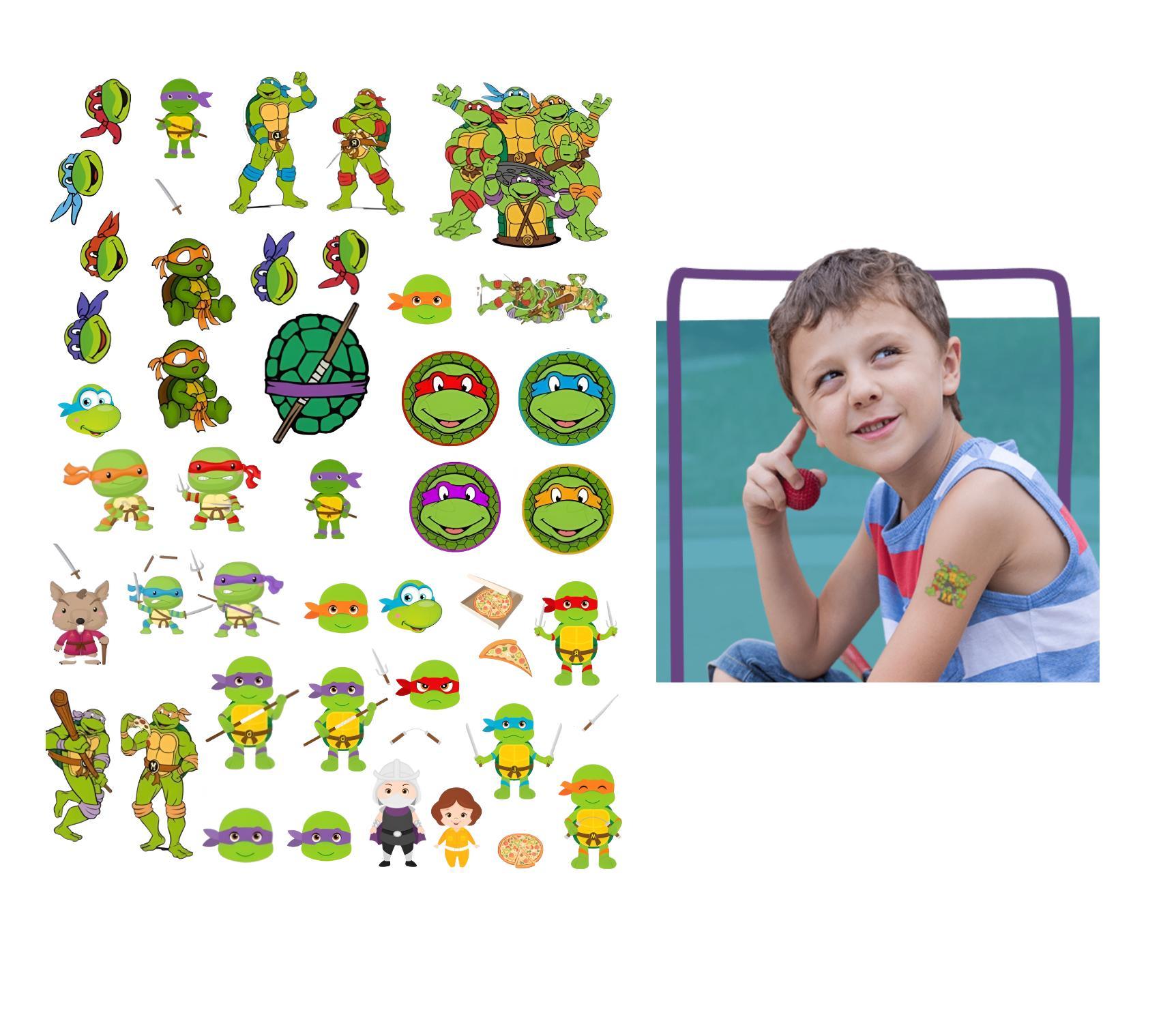 Miniatura Tatuagens Temporárias Kit 40 Tatuagens Tartarugas Ninjas A4