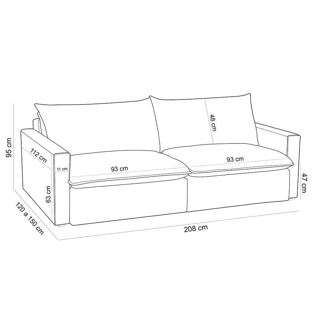 Miniatura Sofá Cama Retrátil Reclinável 208cm Lari F04 Bouclê Cru