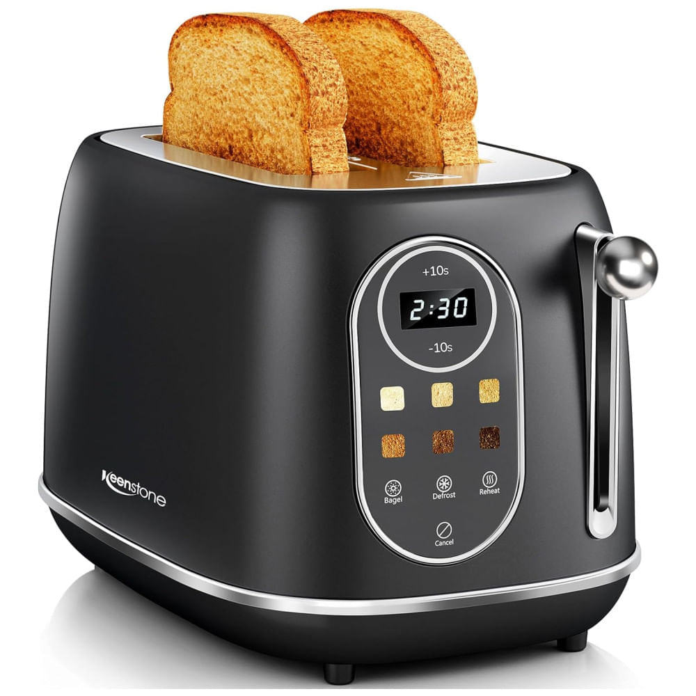Miniatura Torradeira 2 Fatias com Painel Digital, Recursos para Bagel e 6 Nveis de Tostagem, 110V 800W, Keenstone, Preta 110v