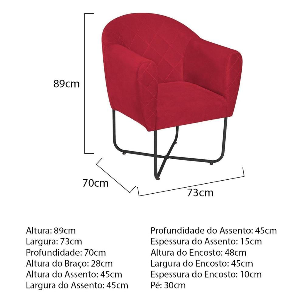 Miniatura Poltrona Herrera Base X Preta Suede Vermelho