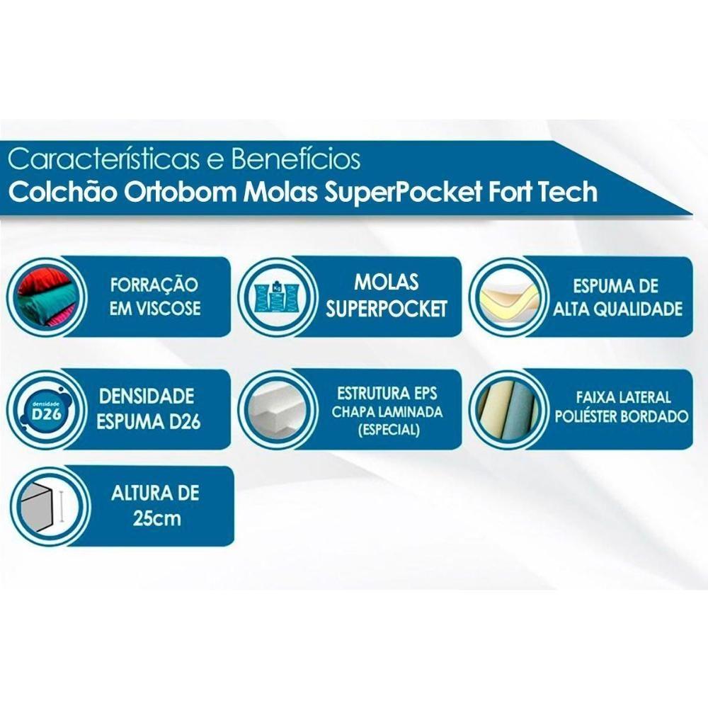 Miniatura Cama Box Queen: Colchão Molas Ortobom Superpocket Iso Firme + Base Crc Suede Cinza(158X198)