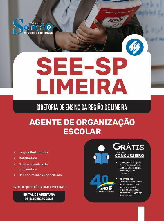 Miniatura Apostila See Sp Limeira 2025 - Agente De Organização Escolar