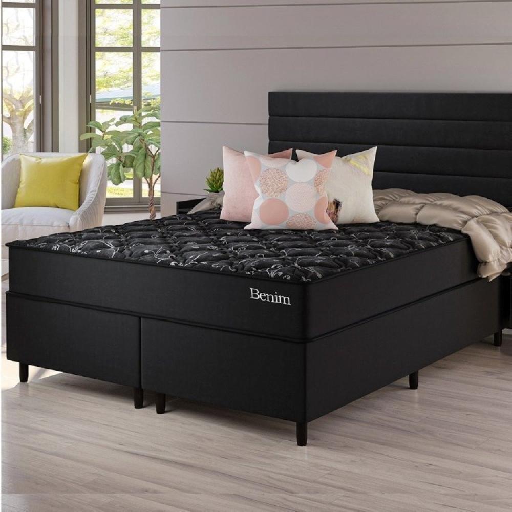Miniatura Conjunto Cama Box Queen Benim Com Molas Ensacadas 158cmx198cmx63cm Preto