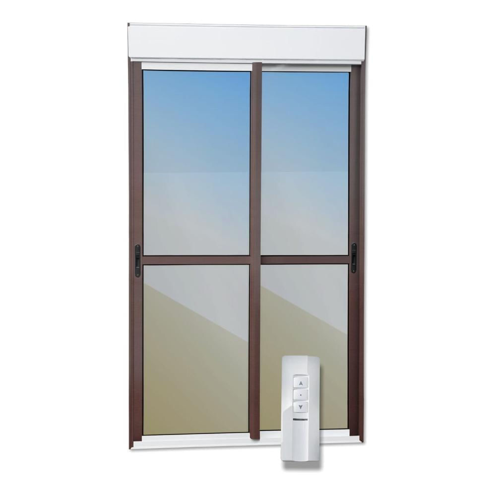Miniatura Porta de Correr com Persiana integrada Correr com Motor e Controle Remoto 2 Folhas Móveis 230 X 120 Mix Corten