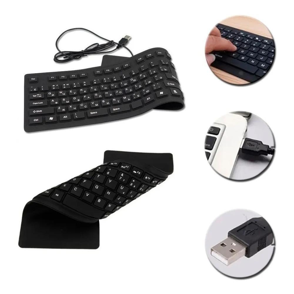 Miniatura Teclado Flexível De Silicone Usb Dobrável Notebook Pc Tablet