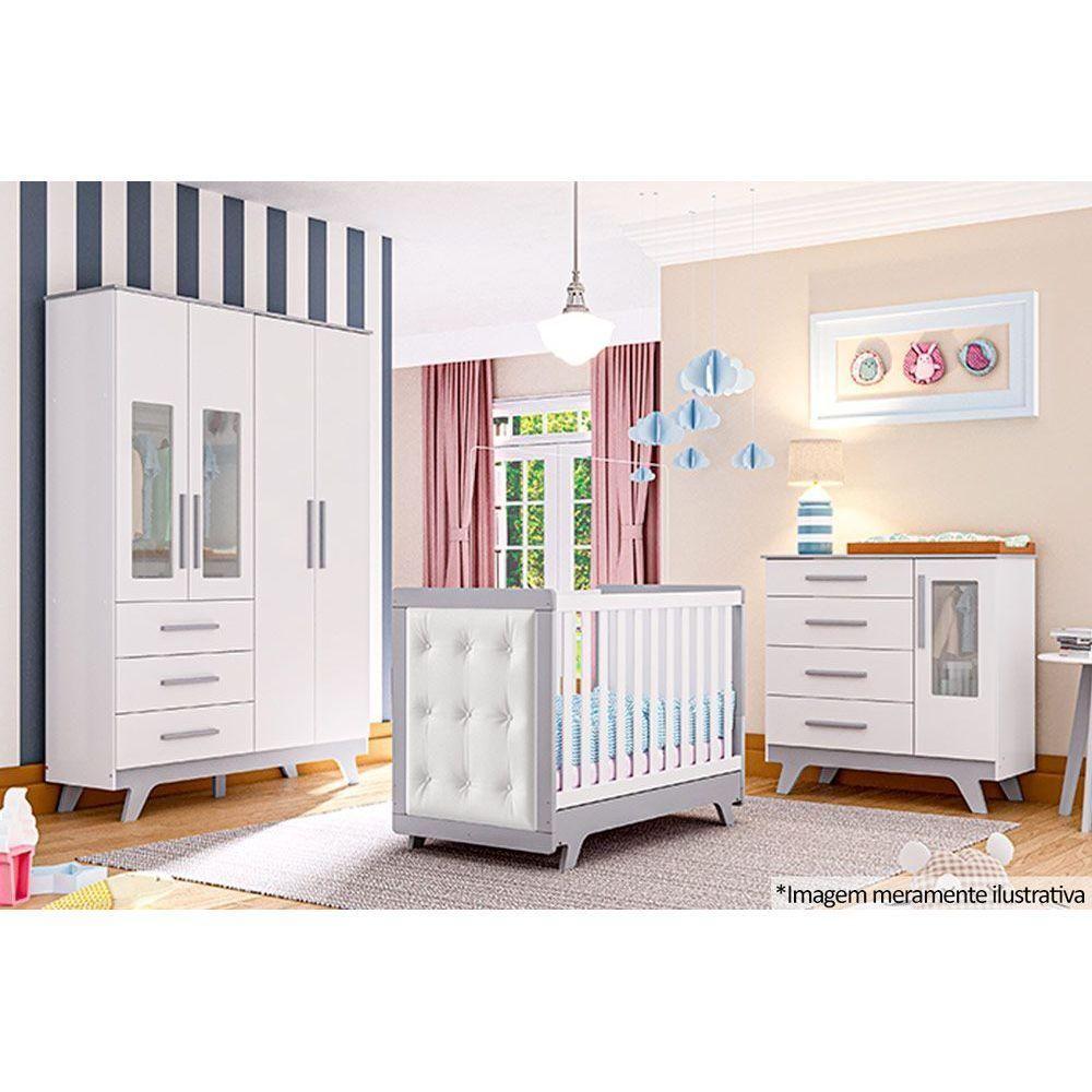 Miniatura Multiuso De Quarto Bebê Kit Capitonê Courano P- Berço Retrô Branco - Peroba