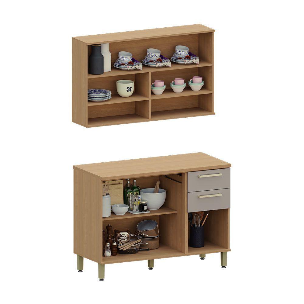 Miniatura Cozinha Compacta 100% Mdf 2 Pçs 120cm Duna Freijó/Cinammon