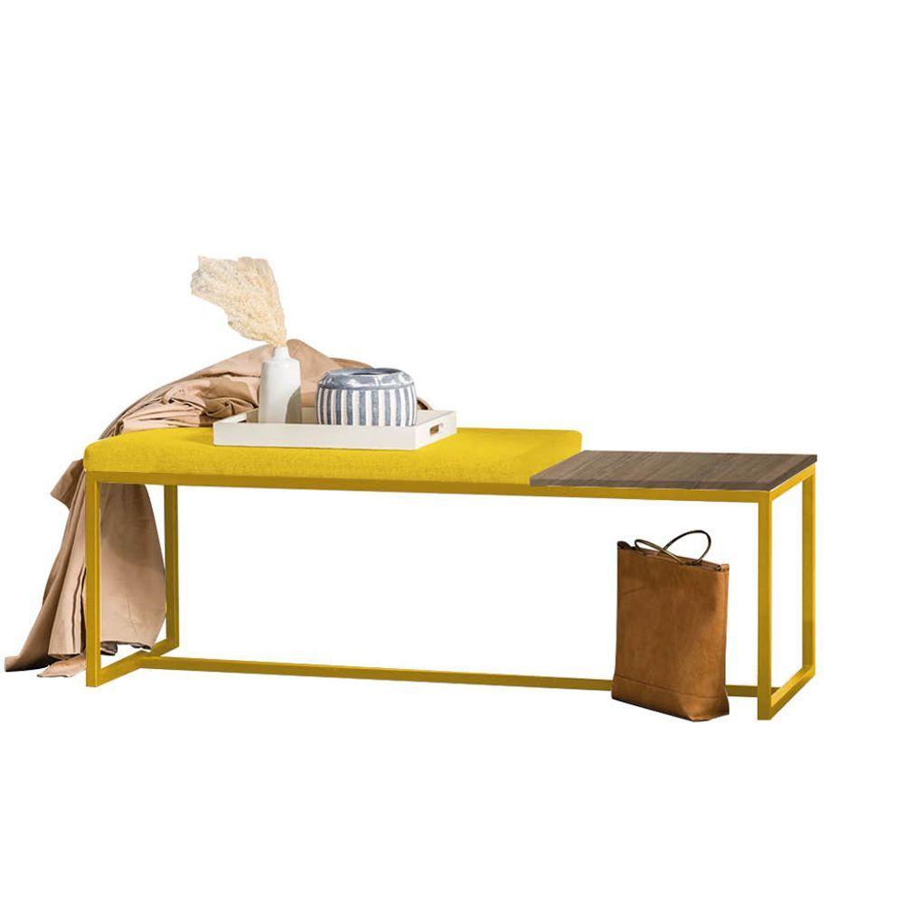 Miniatura Banco Recamier Puff 140cm Industrial Dourado Sintético Amarelo Tampo Quadrado Mdf Castanho