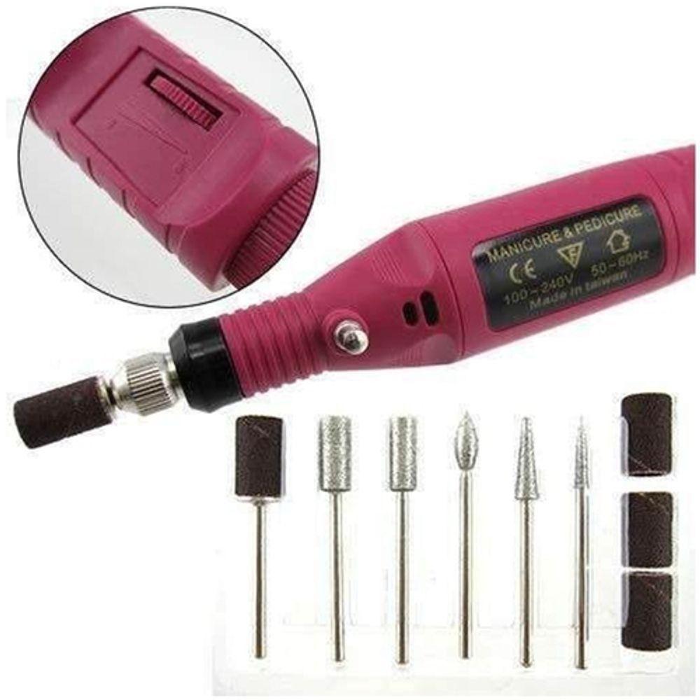 Miniatura Lixadeira Elétrica Unha Profissional Lixa Motor Bivolt Rosa