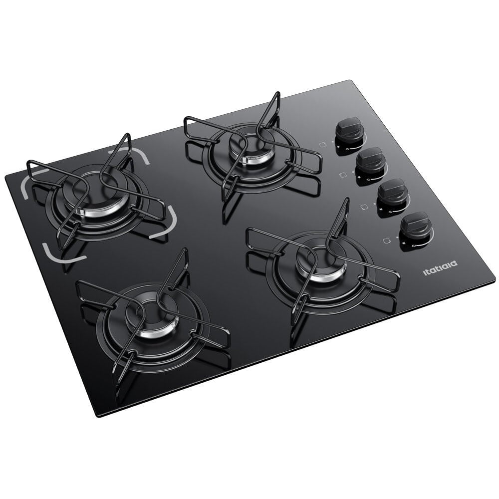 Miniatura Cooktop a Gás 4 Bocas Essencial Mesa de Vidro Temperado Itatiaia Preto - Bivolt