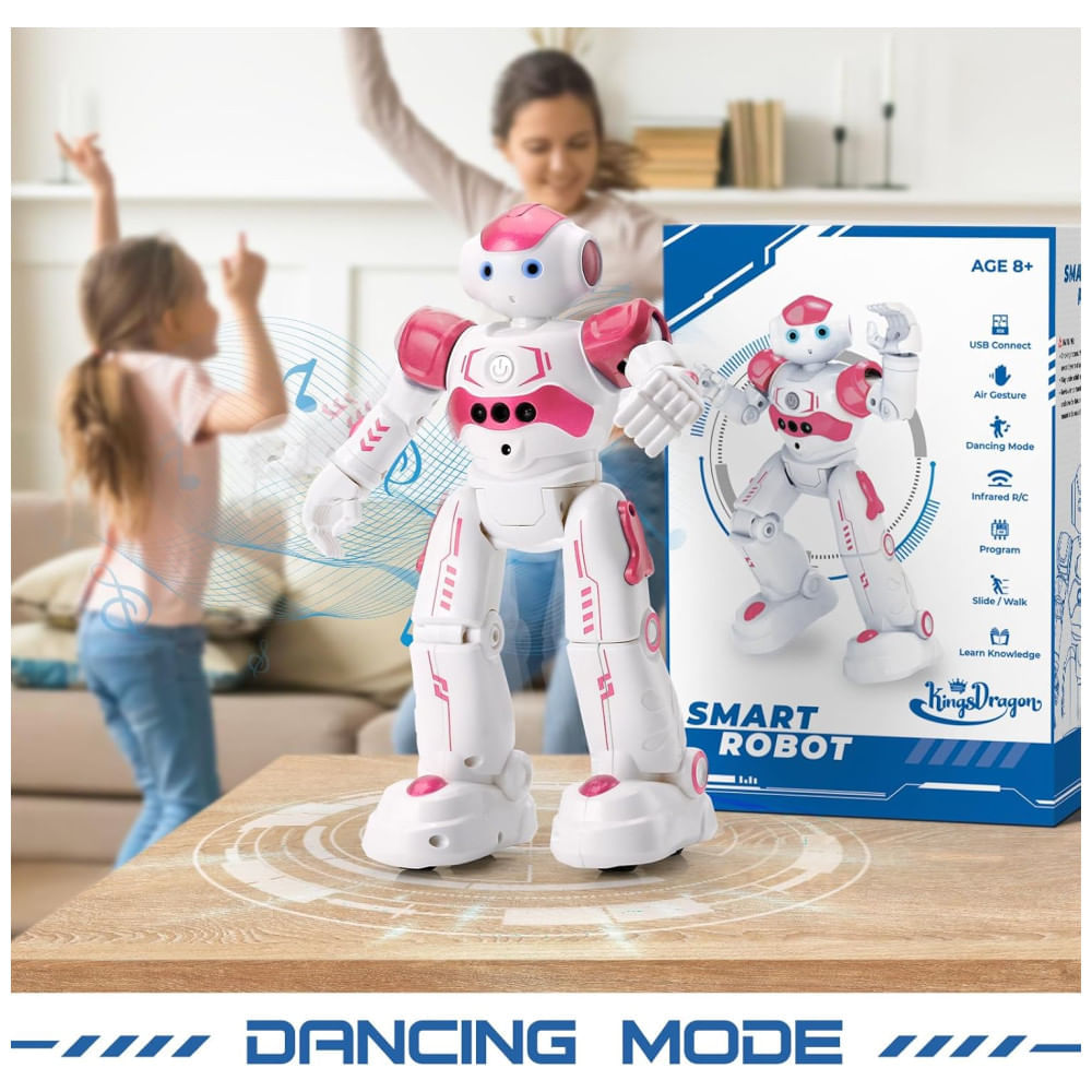 Robô KingsDragon RC para Crianças: Controle por Gestos e Sensor Remoto, Ideal para Meninos e Meninas de 3 a 8 Anos, Presente de Aniversário, Cor Rosa.