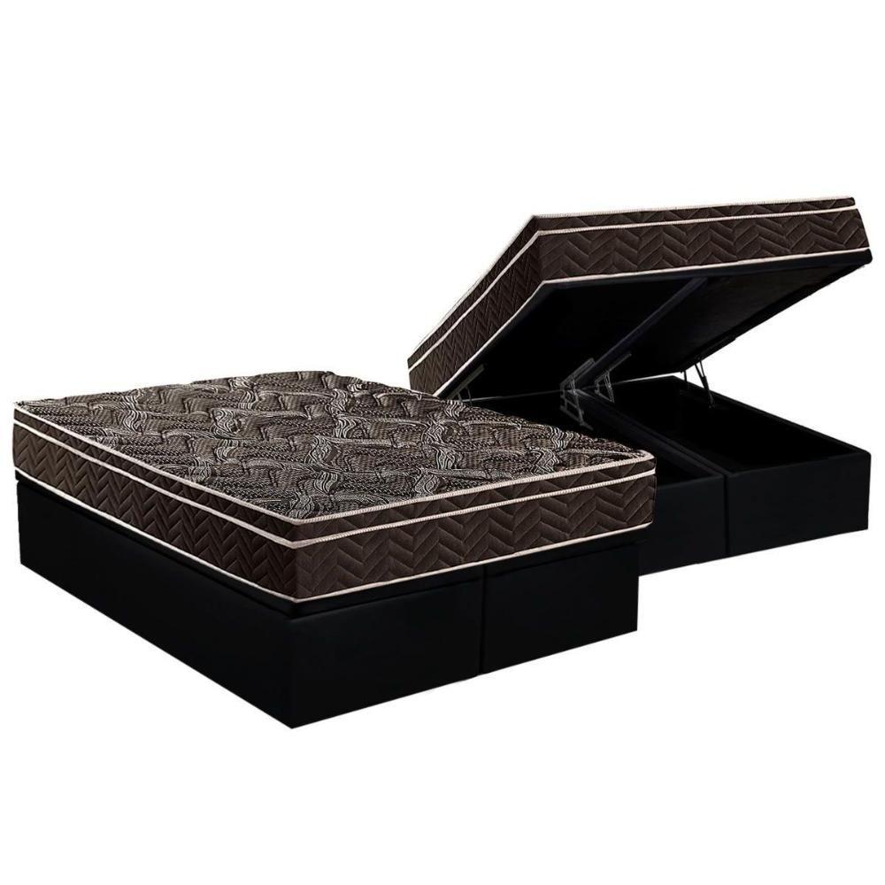 Miniatura Cama Box Baú Queen: Colchão Anatômico Paropas D28 / Ep Pasquale + Base Crc Suede Black(158X198)
