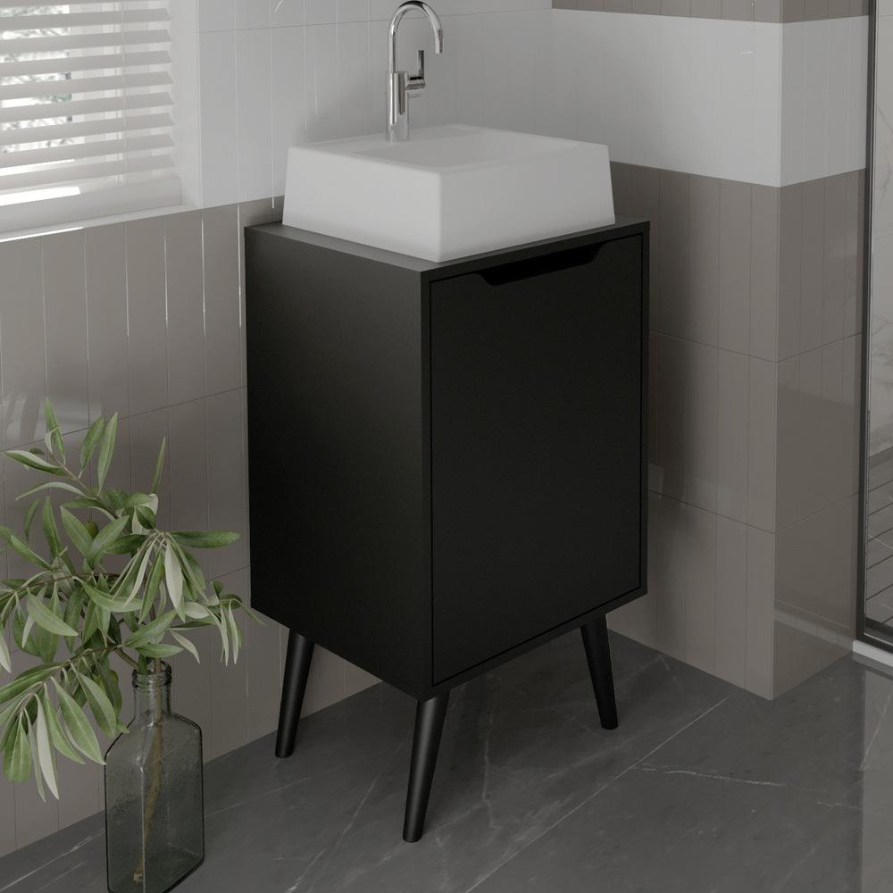 Miniatura Gabinete Banheiro 45cm 1 Porta Retrô Multimóveis CR10120 Preto