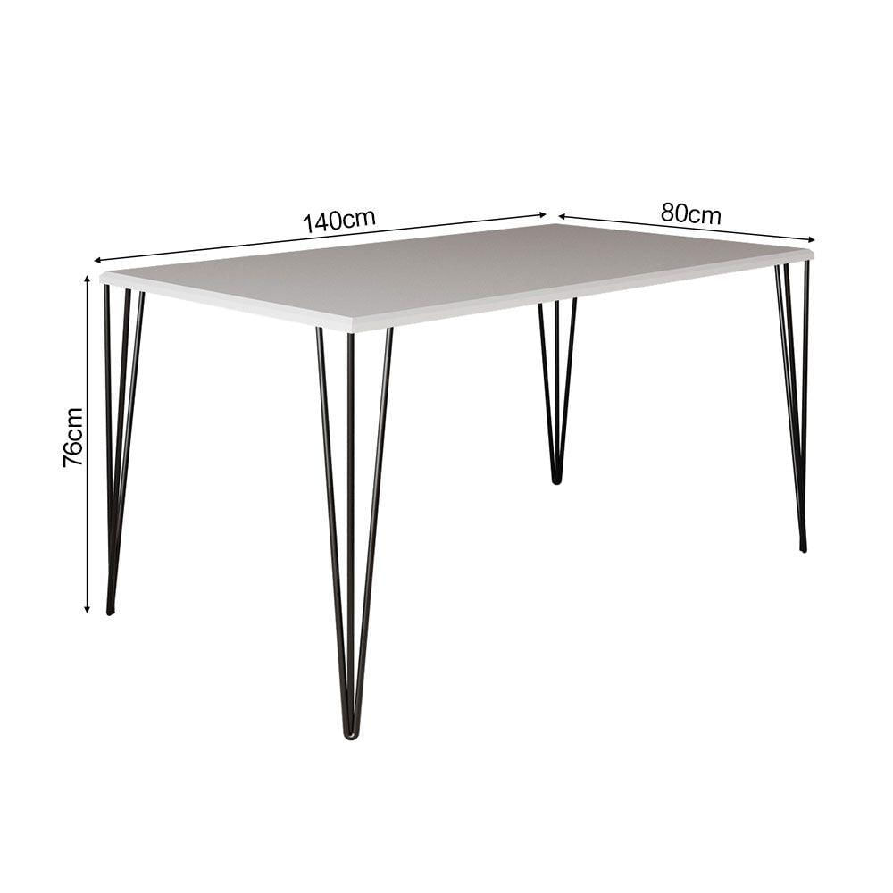 Miniatura Conjunto De Mesa Elen Retangular 140X80Cm Branco Com 4 Cadeiras Katrina Azul Turque - Branco