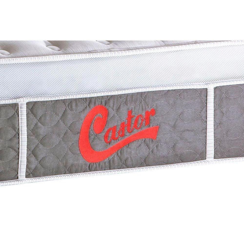 Miniatura Cama Box Baú Queen: Colchão Molas Ensacadas Castor Light Stress Plush + Base Gray(158X198)