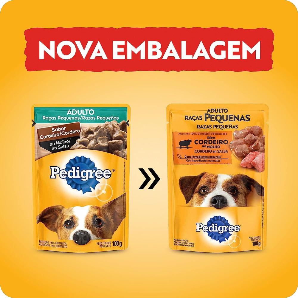 Miniatura Ração Úmida Pedigree  Sachê Cordeiro ao Molho para Cães Adulto Raça Pequena 100g