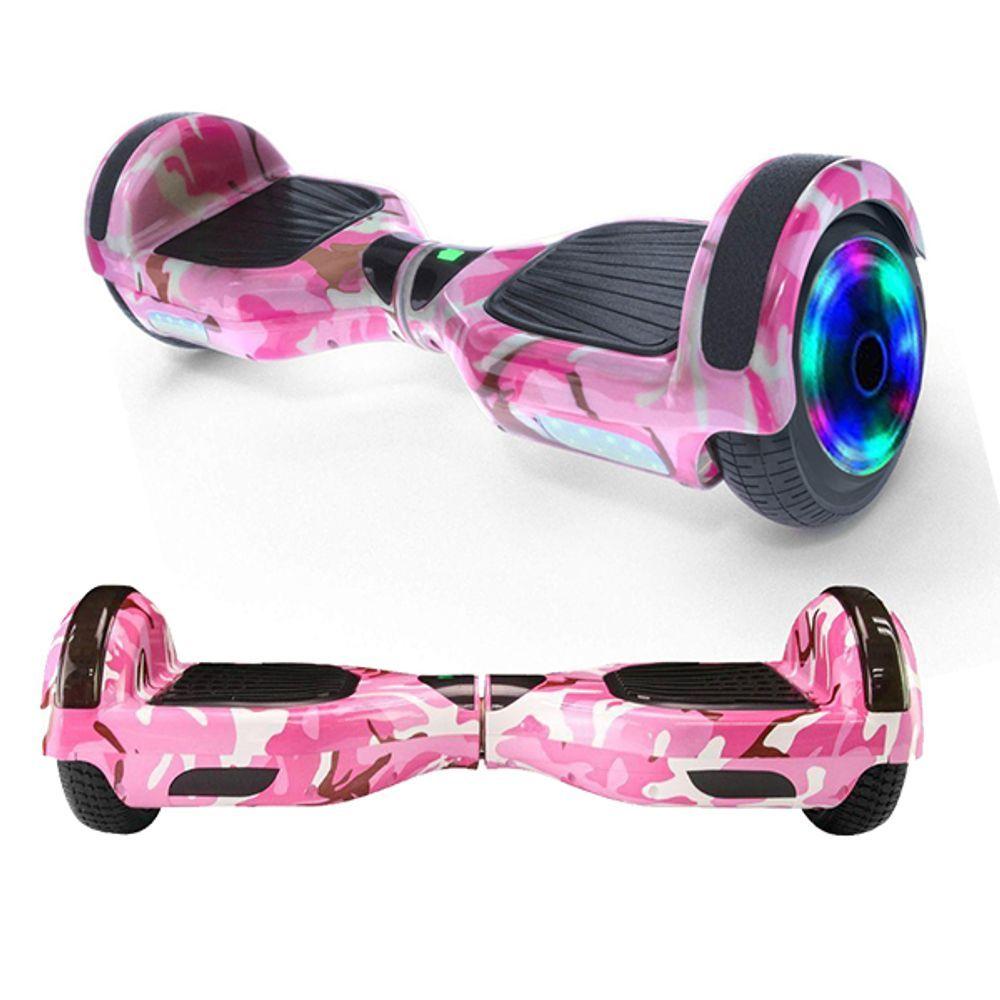 Miniatura Hoverboard Infantil Skate Elétrico Led Rosa Camuflado
