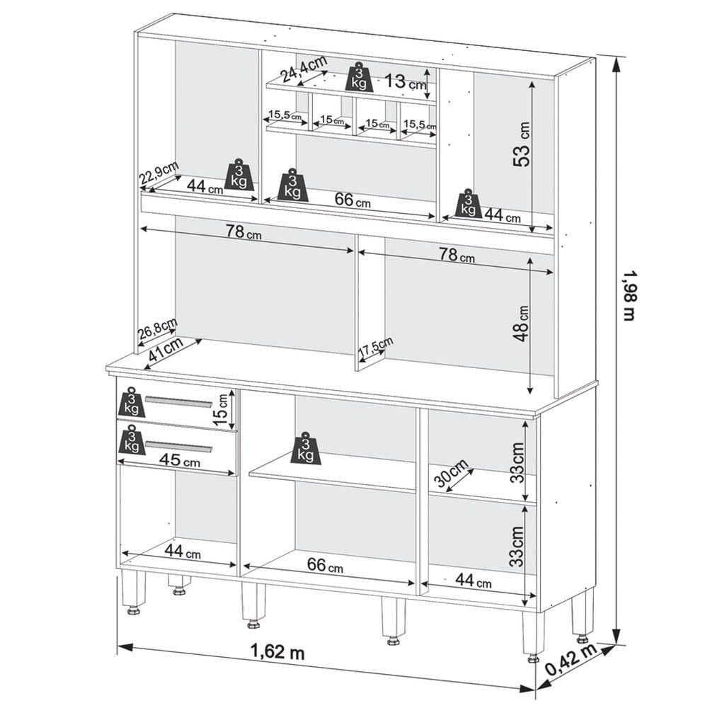 Armário Para Cozinha 6 Portas 2 Gavetas Luna Plus Móveis Imop Branco Neve