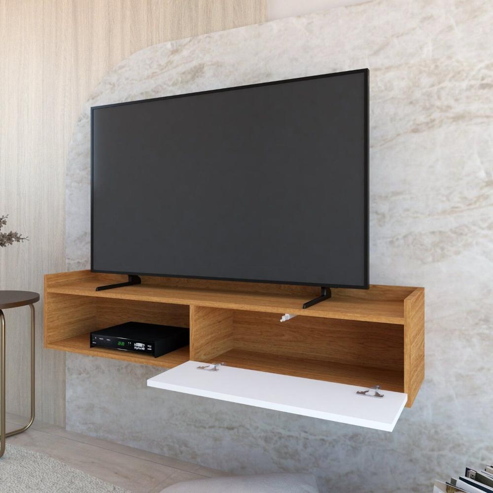 Rack Suspenso para Tv até 50 Pol. com 1 Porta e 1 Nicho Atena Freijó Com Branco