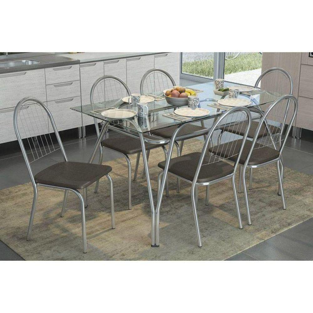 Miniatura Kit 6 Cadeiras Sala Jantar Noruega C077 6 Un Cromada Preto 110