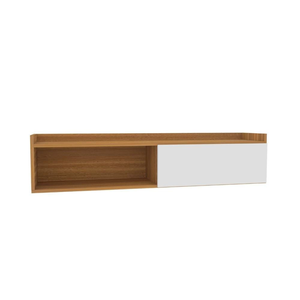 Miniatura Rack Suspenso para Tv até 50 Pol. com 1 Porta e 1 Nicho Atena Freijó Com Branco