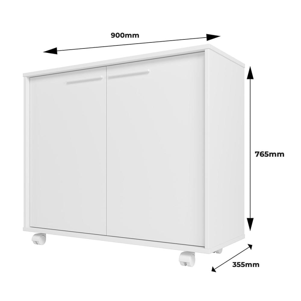 Miniatura Balcão Multiuso 2 Portas 2 Prateleiras com Rodízios MDP 12mm Branco