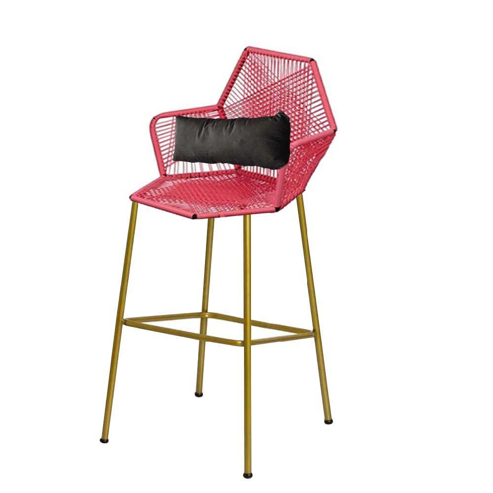 Miniatura Banqueta Alta Sttar Ferro Dourado Fibra Coral Almofada Sintético Cinza