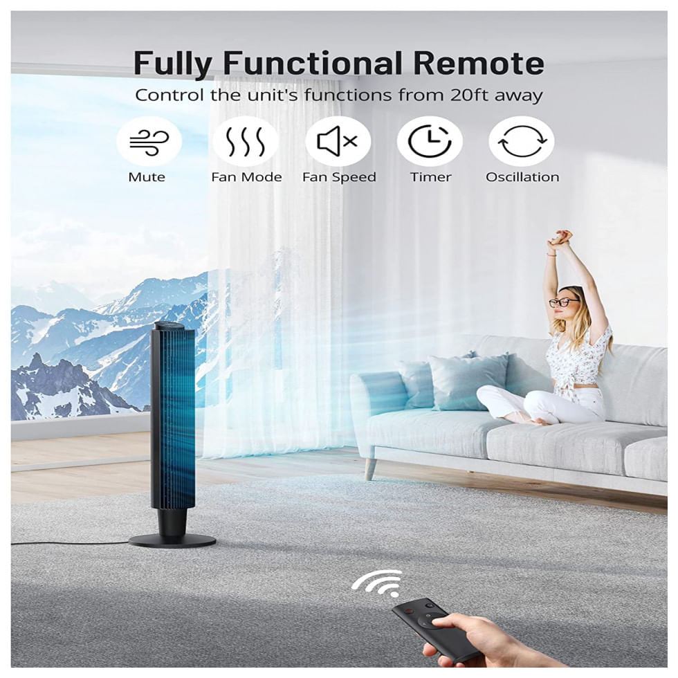 Ventilador de Torre PARIS RHÔNE PE TF001005 com 5 Velocidades, Controle Remoto e Tela LED, 110V 45W, Preto